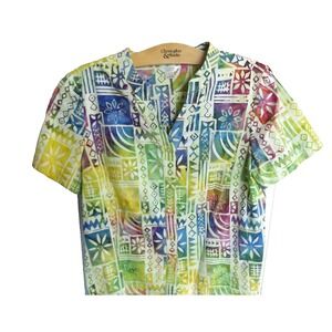 Christopher & Banks Shirt Womens Large Abstract Short Sleeve Button Up Top